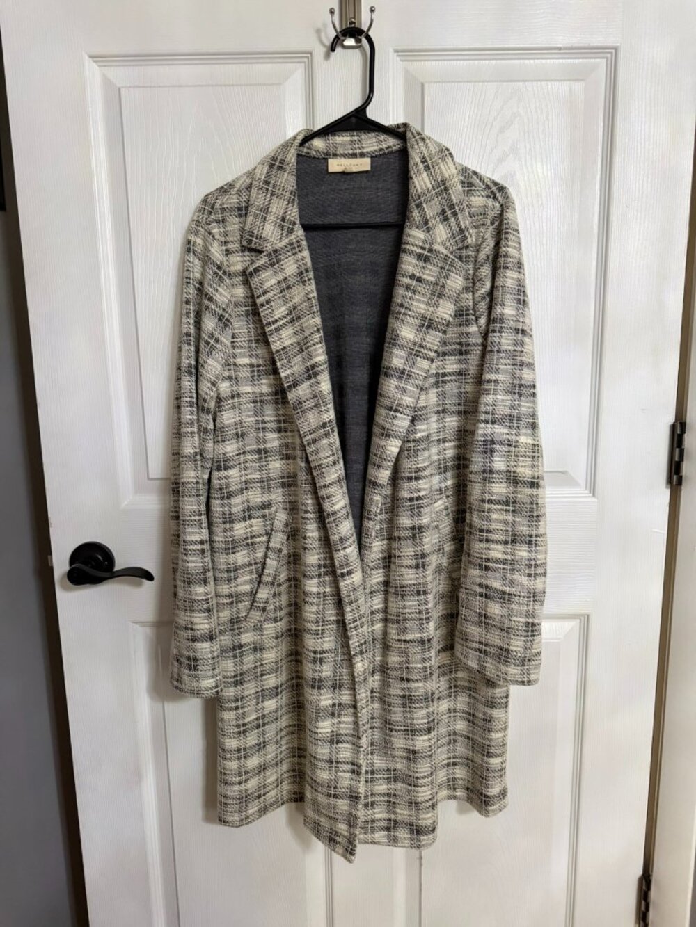 Melloday Plaid Open Front Trench Coat